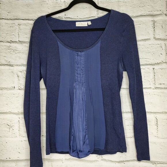 Soft Surroundings Blue Long Sleeve Cotton Shirt Silk Front Detail Womens Medium - Picture 1 of 7